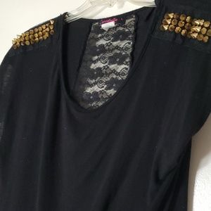 Black and gold studded, lace panel blouse